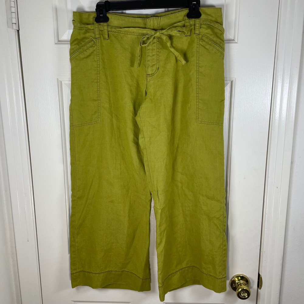 Patagonia Water Girl Womens 12 Hemp Wide Leg Crop Pants Chartreuse Green Belted
